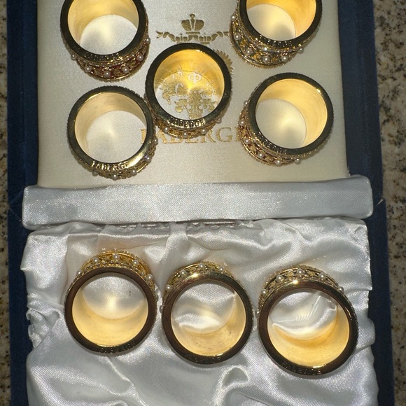 Beautiful Vintage Faberge Crystal & Enamel Napkin Ring Holders Set Of 8 m60 - Picture 6 of 11